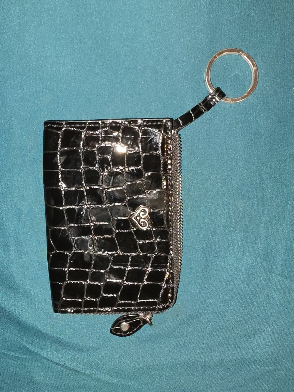 Brighton Black Croc-Embossed Phone Accessory Wallet with Key Ring